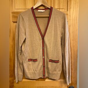 Tory Burch Beige Cardigan with Red and Black Trim
